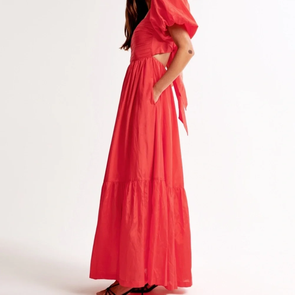 Abercrombie & Fitch Red Smocked Tiered Maxi Dress - Picture 2 of 3